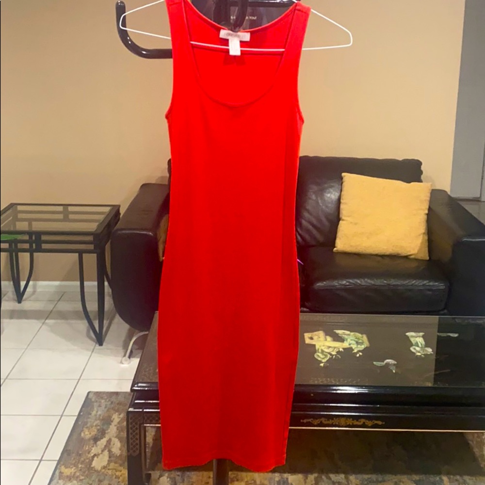 Red Ribbed Tank Dress